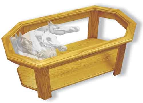 Etched Glass - Arabian Horses - Solid Oak Coffee Table - Octagon