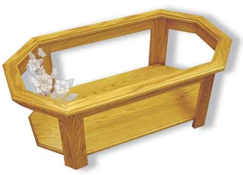 Etched Glass - Butterflies and Camellias - Solid Oak Coffee Table - Octagon