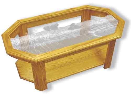 Etched Glass - Black Bear and Cubs - Solid Oak Coffee Table - Octagon