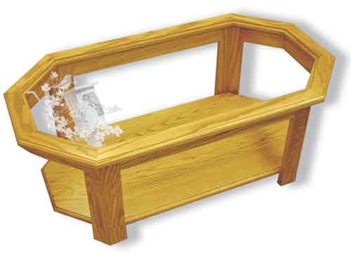 Etched Glass - Bluebird and Dogwood - Solid Oak Coffee Table - Octagon