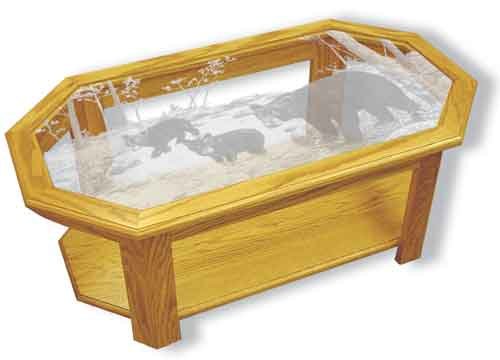 Etched Glass - Bear Feet in Creek - Solid Oak Coffee Table - Octagon