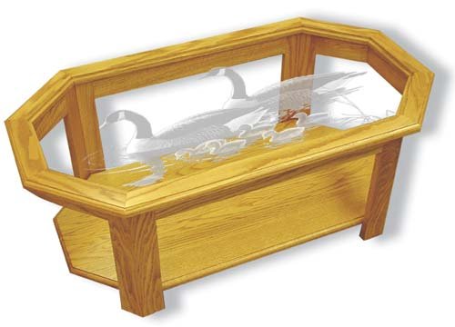 Etched Glass - Geese - Solid Oak Coffee Table - Octagon