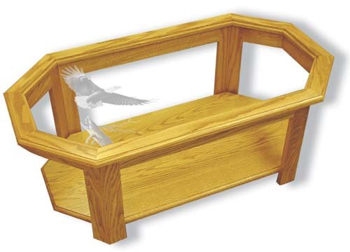 Etched Glass - Soaring Eagle - Solid Oak Coffee Table - Octagon