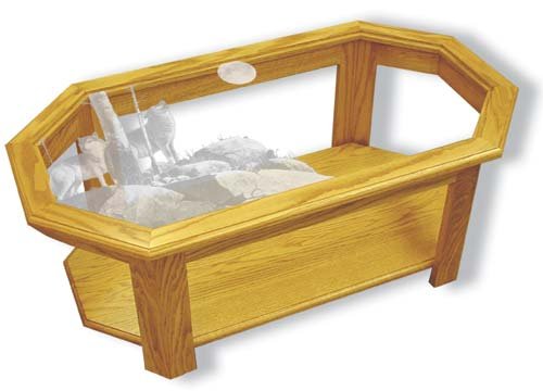 Etched Glass - Rocky Outpost Wolves - Solid Oak Coffee Table - Octagon