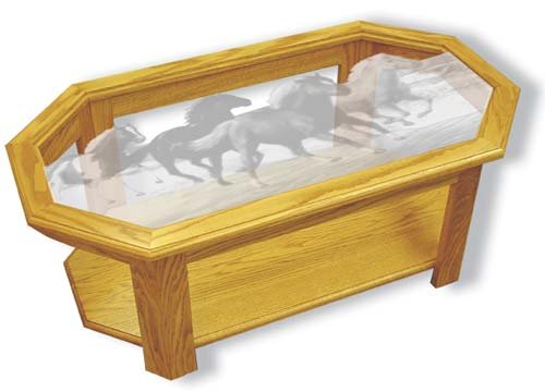 Etched Glass - Horses - Surfsters - Solid Oak Coffee Table - Octagon