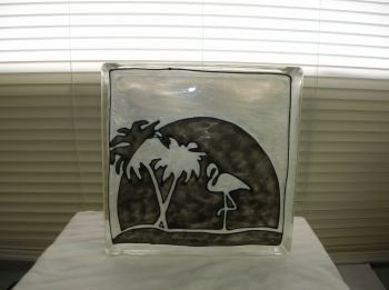 Hand Painted Flamingo Glass Block Night Light