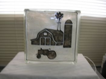 Hand Painted Farm Glass Block Night Light