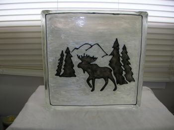 Hand Painted Moose Glass Block Night Light