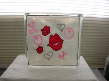 Hand Painted Hugs And Kisses Glass Block Night Light