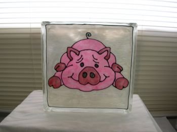 Hand Painted Pig Glass Block Night light