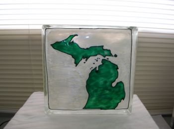 Hand Painted Michigan Glass Block Light