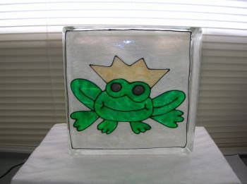 Hand Painted Prince Frog Glass Block Light