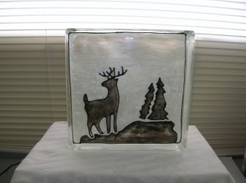 Hand Painted Deer Glass Block Light