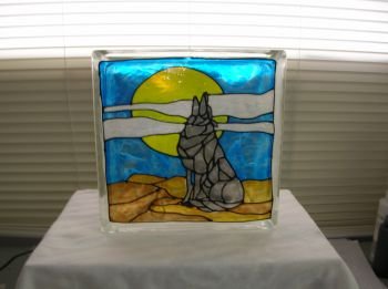 Hand Painted Wolf Glass Block Light