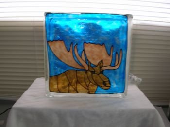 Hand Painted Moose Glass Block Light