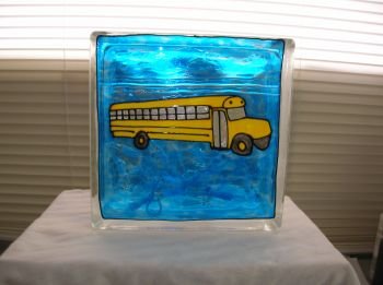 Hand Painted School Bus Glass Block Light