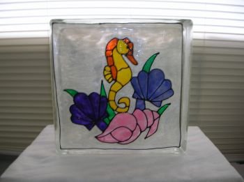 Hand Painted Seahorse Glass Block Light