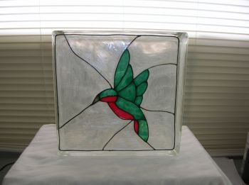 Hand Painted Hummingbird Glass Block Light