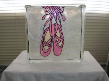 Hand Painted Ballerina Slippers Glass Block Lght