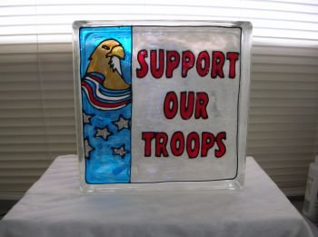Hand Painted Support Our Troops Glass Block Light