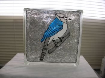 Hand Painted Blue Bird Glass Block Light