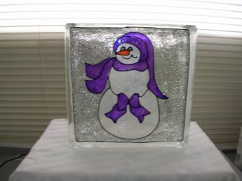 Hand Painted Snowman Glass Block light