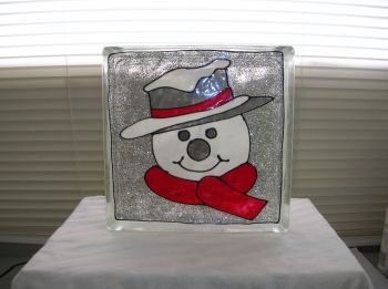 Hand Painted Snowman Head Glass Block Light