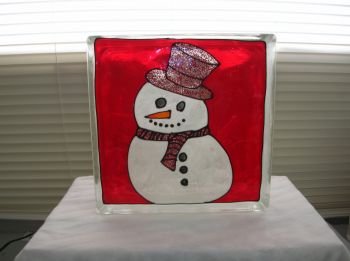Hand Painted Snowman With Top Hat Glass Block Light