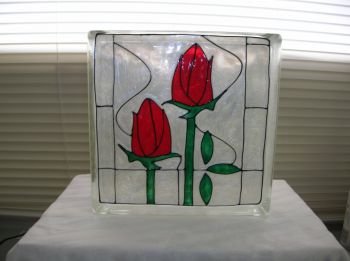 Hand Painted Tulips Glass Block Light