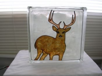 Hand Painted White Tail Deer Glass Block Light