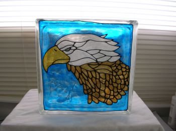 Hand Painted Great Eagle Glass Block Light