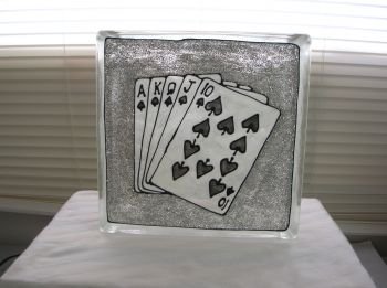 Hand Painted Royal Flush Glass Block Night Light