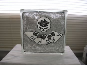 Hand Painted Poker Face Glass Block Light