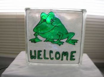 Hand Painted Welcome Frog Glass Block Light