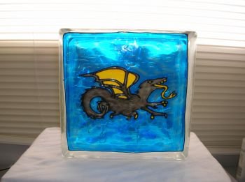 Hand Painted Full Body Dragon Glass Block Light