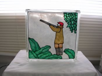 Hand Painted Hunter Glass Block Light