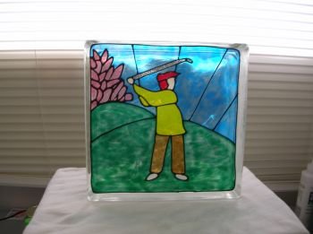 Hand Painted Golfer Galss Block Light