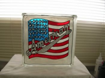 Hand Painted American Flag Glass Block Light