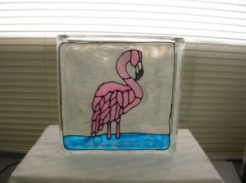 Hand Painted Flamingo Glass Block Light