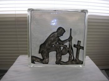 Hand Painted Praying Soldier Glass Block Light