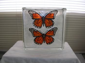 Hand Painted Monarch Butterfly Glass Block Light