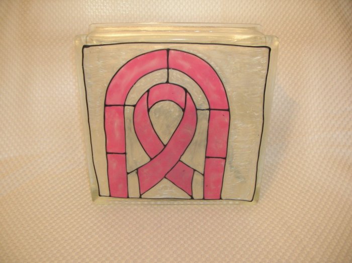 Hand Painted Cancer Ribbon Glass Block Light