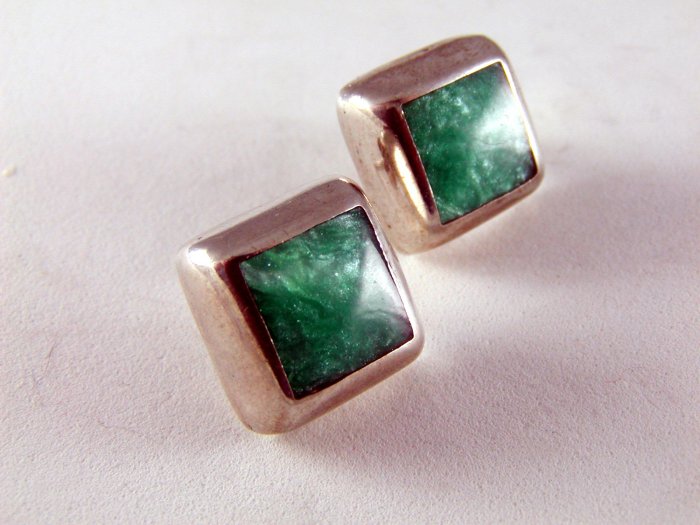 MEXICAN TAXCO STERLING SILVER & STONE PIERCED EARRINGS