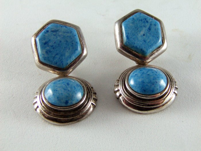 STERLING SILVER BLUE TURQUOISE PIERCED EARRINGS