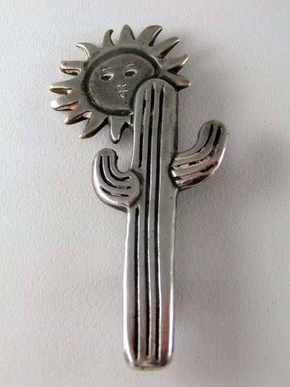 VINTAGE NATIVE AMERICAN SUN AND CACTUS BROOCH