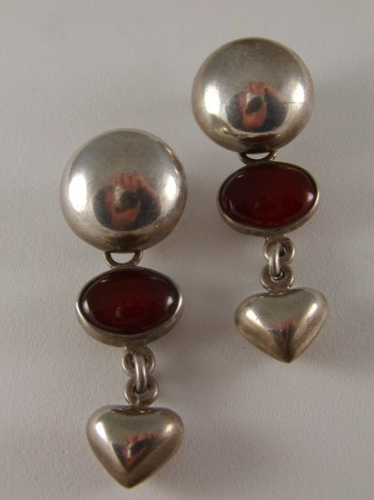 VINTAGE MEXICAN TAXCO STERLING SILVER CARNELIAN PIERCED EARRINGS