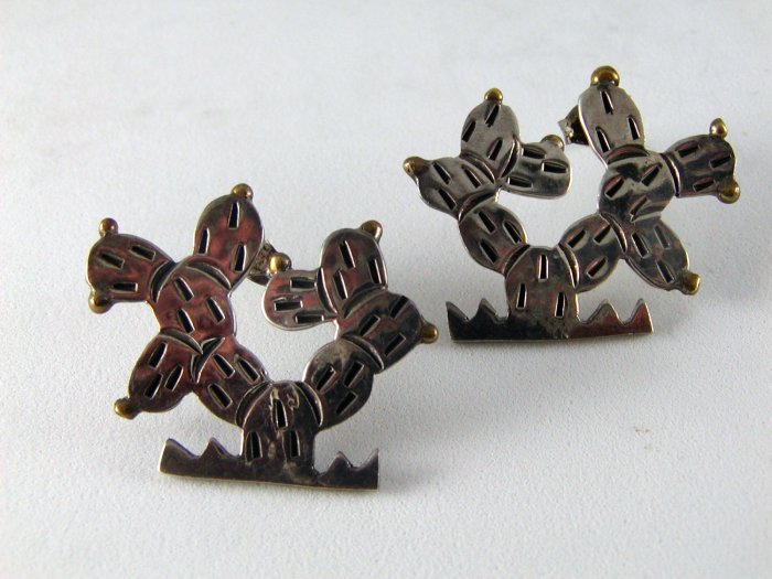 MEXICAN STERLING SILVER LATON PIERCED CACTUS EARRINGS