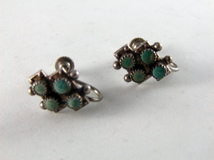 VINTAGE NATIVE AMERICAN STERLING SILVER TURQUOISE PIERCED EARRINGS