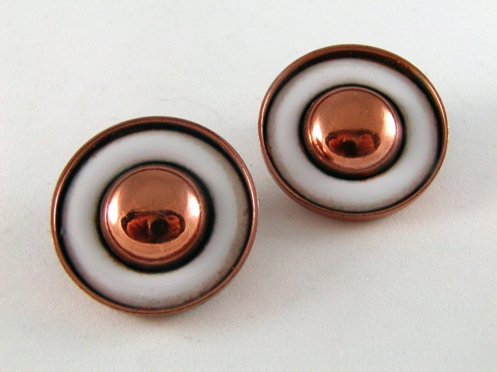 VINTAGE RENOIR COPPER MILK GLASS CLIP ON EARRINGS