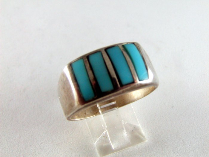 VINTAGE NATIVE AMERICAN STERLING SILVER TURQUOISE RING SZ 12